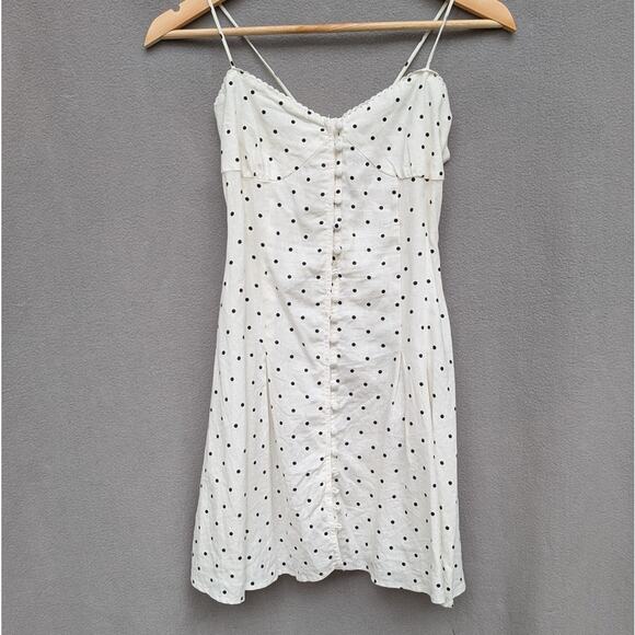 Zara White Polka Dot Linen Blend Sleeveless Button Front Mini Dress, size M - Picture 1 of 6